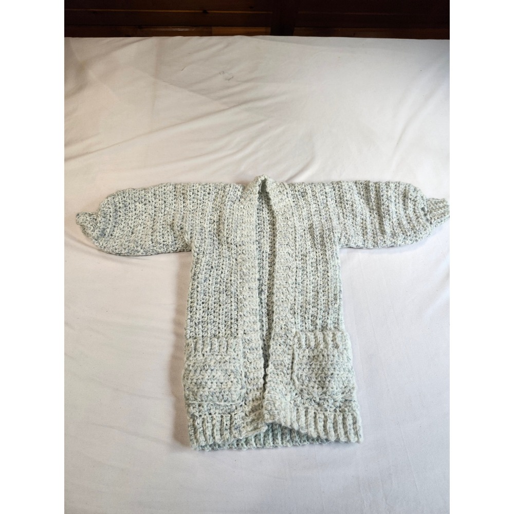 Handmade Kids Crochet Cardigan Sweater Gray Marbled Open Front Pockets Alpaca